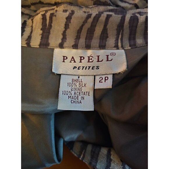 Papell Petites Gray Striped Animal Print Short Sleeve 100% Silk Dress, Size 2P - Picture 4 of 5